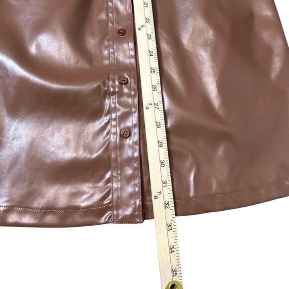 🆕 &merci Vegan Leather Mini Dress Caramel Brown Long Sleeves NWT Size M - Picture 6 of 12
